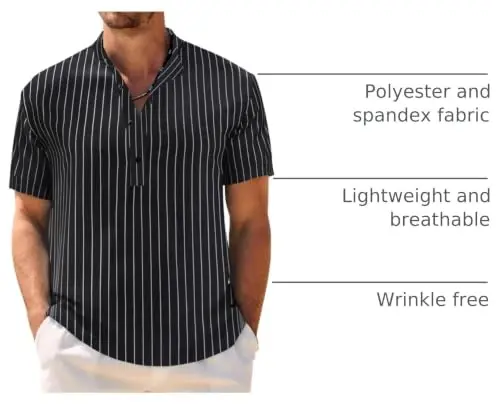 COOFANDY Men's Casual Henley Shirt Band Collar Short Sleeve Shirt Summer Beach Hippie T-Shirt - 4