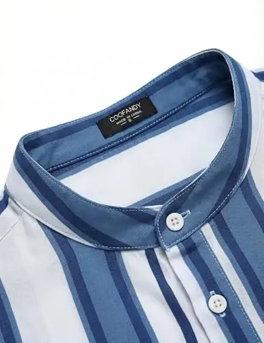 COOFANDY Men's Casual Henley Shirt Band Collar Short Sleeve Shirt Summer Beach Hippie T-Shirt - 6