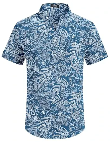 COOFANDY Men's Casual Henley Shirt Band Collar Short Sleeve Shirt Summer Beach Hippie T-Shirt - 5