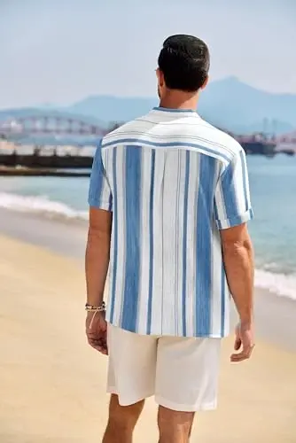 COOFANDY Men's Casual Henley Shirt Band Collar Short Sleeve Shirt Summer Beach Hippie T-Shirt - 3