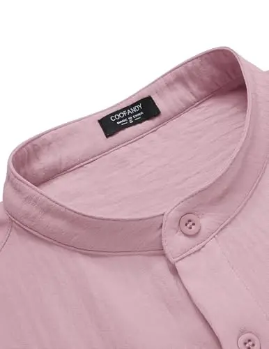 COOFANDY Men's Casual Henley Shirt Band Collar Short Sleeve Shirt Summer Beach Hippie T-Shirt - 6