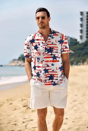COOFANDY Men's Casual Henley Shirt Band Collar Short Sleeve Shirt Summer Beach Hippie T-Shirt - COOFANDY (1)