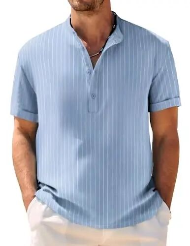 COOFANDY Men's Casual Henley Shirt Band Collar Short Sleeve Shirt Summer Beach Hippie T-Shirt - COOFANDY
