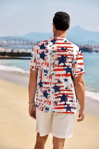 COOFANDY Men's Casual Henley Shirt Band Collar Short Sleeve Shirt Summer Beach Hippie T-Shirt - 3