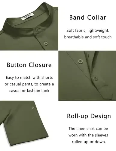 COOFANDY Men's Casual Henley Shirt Short Sleeve Band Collar Linen Shirt Summer Beach Hippie T-Shirts - 5