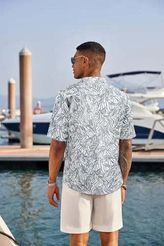 COOFANDY Men's Casual Henley Shirt Short Sleeve Linen Shirt Summer T-Shirts | Breathable Linen like texture, moisture-wicking, band collar, roll-up sleeves; easy match, great for beach, vacation & gifts - 3