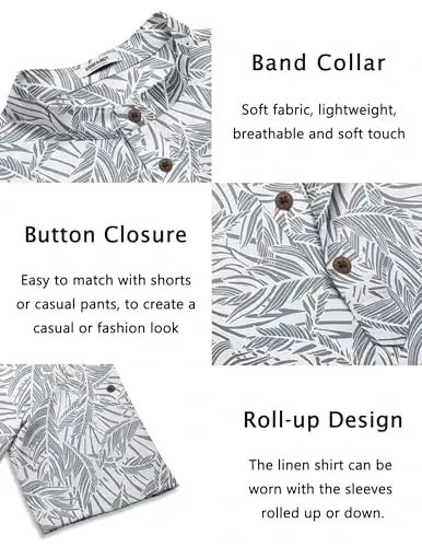 COOFANDY Men's Casual Henley Shirt Short Sleeve Linen Shirt Summer T-Shirts | Breathable Linen like texture, moisture-wicking, band collar, roll-up sleeves; easy match, great for beach, vacation & gifts - 5