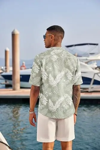 COOFANDY Men's Casual Henley Shirt Short Sleeve Linen Shirt Summer T-Shirts | Breathable Linen like texture, moisture-wicking, band collar, roll-up sleeves; easy match, great for beach, vacation & gifts - 3