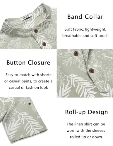 COOFANDY Men's Casual Henley Shirt Short Sleeve Linen Shirt Summer T-Shirts | Breathable Linen like texture, moisture-wicking, band collar, roll-up sleeves; easy match, great for beach, vacation & gifts - 5