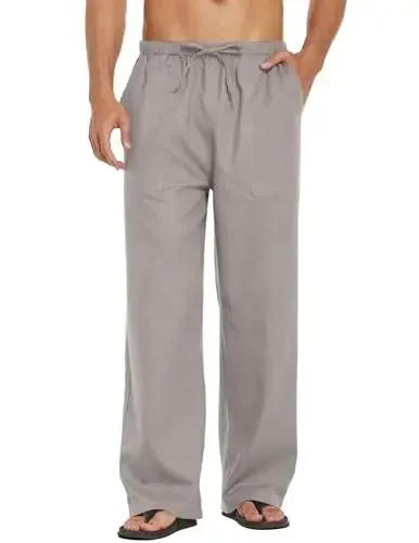 COOFANDY Mens Casual Linen Pants Elastic Waist Linen Pants Drawstring Summer Beach Yoga Linen Trouser - COOFANDY (1)