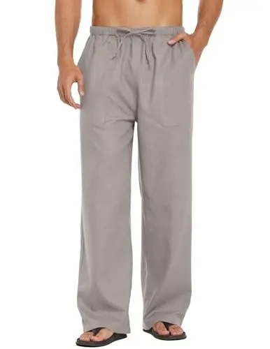 COOFANDY Mens Casual Linen Pants Elastic Waist Linen Pants Drawstring Summer Beach Yoga Linen Trouser - 2