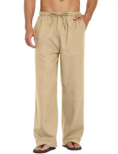 COOFANDY Mens Casual Linen Pants Elastic Waist Linen Pants Drawstring Summer Beach Yoga Linen Trouser - 1