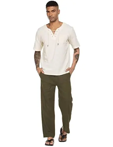 COOFANDY Mens Casual Linen Pants Elastic Waist Linen Pants Drawstring Summer Beach Yoga Linen Trouser - 4
