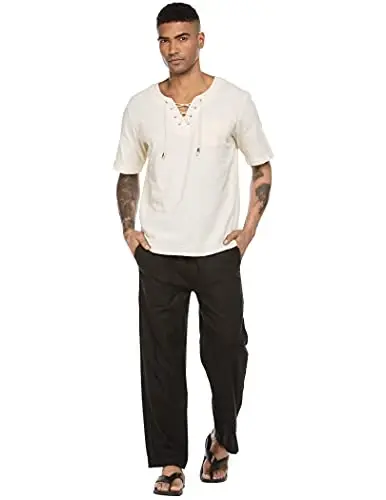COOFANDY Mens Casual Linen Pants Elastic Waist Linen Pants Drawstring Summer Beach Yoga Linen Trouser - 4