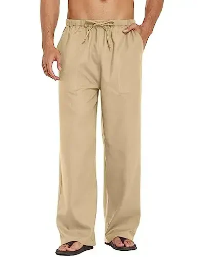 COOFANDY Mens Casual Linen Shim Elastic Bel Shim Drawstring Yozgi Plyaj Yoga Shim 