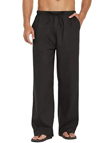 COOFANDY Mens Casual Linen Shim Elastic Bel Shim Drawstring Yozgi Plyaj Yoga Shim - COOFANDY