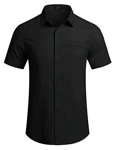 COOFANDY Mens Casual Linen Shirt Short Sleeve Button Down Shirt Summer Beach Hawaiian Shirts - 4
