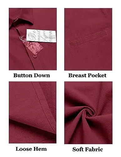 COOFANDY Mens Casual Linen Shirt Short Sleeve Button Down Shirt Summer Beach Hawaiian Shirts - 5