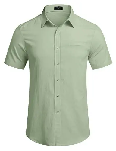 COOFANDY Mens Casual Linen Shirt Short Sleeve Button Down Shirt Summer Beach Hawaiian Shirts - 4