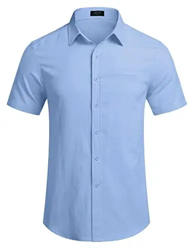 COOFANDY Mens Casual Linen Shirt Short Sleeve Button Down Shirt Summer Beach Hawaiian Shirts - 4