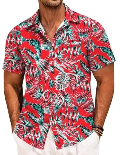 COOFANDY Mens Casual Linen Shirt Short Sleeve Button Down Shirt Summer Beach Hawaiian Shirts 