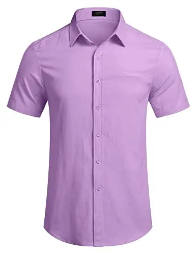 COOFANDY Mens Casual Linen Shirt Short Sleeve Button Down Shirt Summer Beach Hawaiian Shirts - 3
