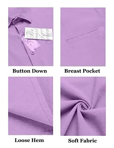 COOFANDY Mens Casual Linen Shirt Short Sleeve Button Down Shirt Summer Beach Hawaiian Shirts - 4