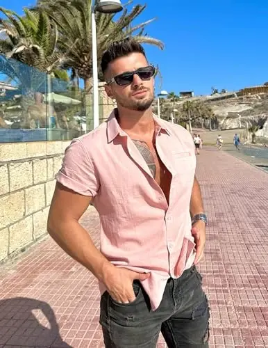 COOFANDY Mens Casual Linen Shirt Short Sleeve Button Down Shirt Summer Beach Hawaiian Shirts - 3