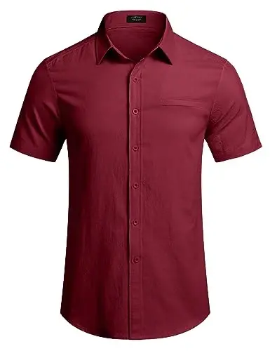 COOFANDY Mens Casual Linen Shirt Short Sleeve Tugmali Yozgi Plaj Gavayi Ko'ylaklari - 4