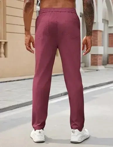 COOFANDY Mens Casual Pants Elastic Waist Drawstring Chino Pants Cotton Twill Trousers with Pockets - 5