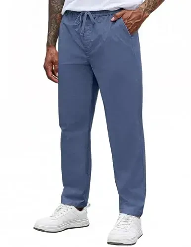 COOFANDY Mens Casual Pants Elastic Waist Drawstring Chino Pants Cotton Twill Trousers with Pockets - 1