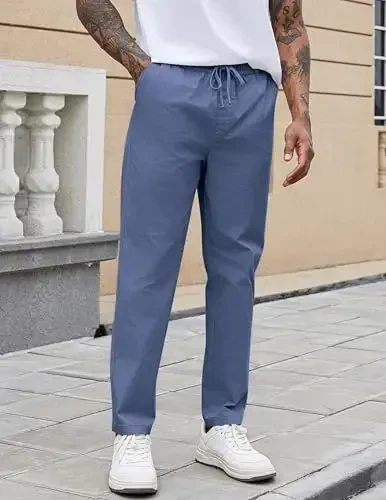 COOFANDY Mens Casual Pants Elastic Waist Drawstring Chino Pants Cotton Twill Trousers with Pockets - 4