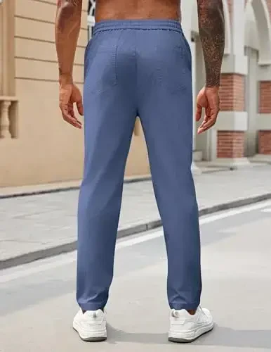 COOFANDY Mens Casual Pants Elastic Waist Drawstring Chino Pants Cotton Twill Trousers with Pockets - 5