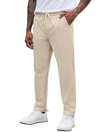 COOFANDY Mens Casual Pants Elastic Waist Drawstring Chino Pants Tapered Cotton Twill Trousers with Pockets - 2