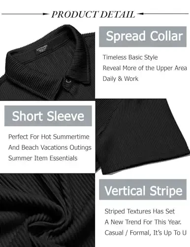 COOFANDY Men's Casual Shirts Short Sleeve Button Down Shirt for Men Wedding Beach Fashion Shirt - 5