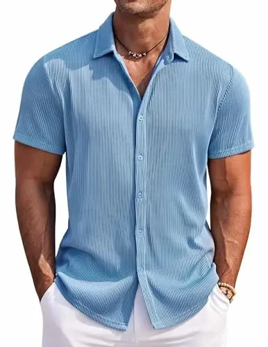 COOFANDY Men's Casual Shirts Short Sleeve Button Down Shirt for Men Wedding Beach Fashion Shirt - 1