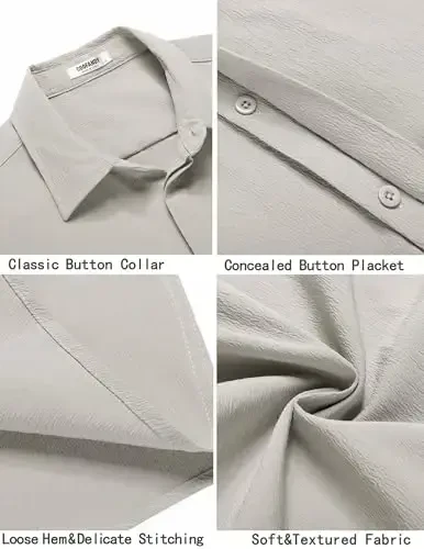 COOFANDY Men's Casual Short Sleeve Button Down Summer Beach Shirt Lightweight Textured Wrinkle Free Stretch Shirts - 5