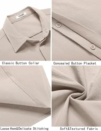 COOFANDY Men's Casual Short Sleeve Button Down Summer Beach Shirt Lightweight Textured Wrinkle Free Stretch Shirts - 5