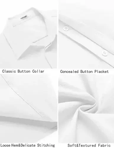COOFANDY Men's Casual Short Sleeve Button Down Summer Beach Shirt Lightweight Textured Wrinkle Free Stretch Shirts - 5