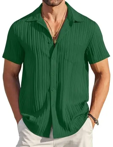 COOFANDY Mens Casual Short Sleeve Shirts Summer Beach Shirt Button Down Textured Shirts Vacation Hawaiian Shirts - COOFANDY