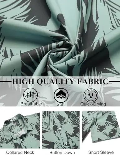 COOFANDY Mens Casual Short Sleeve Shirts Summer Beach Shirt Button Down Textured Shirts Vacation Hawaiian Shirts - 6