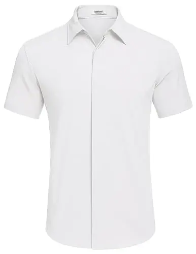 COOFANDY Men's Casual Short Sleeve Button Down Summer Beach Shirt Lightweight Textured Wrinkle Free Stretch Shirts - 4