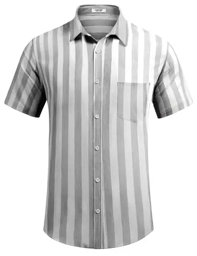 COOFANDY Men's Casual Summer Beach Wrinkle Free Shirts Short Sleeve Button Down Lightweight Untucked Textured Shirt - 5