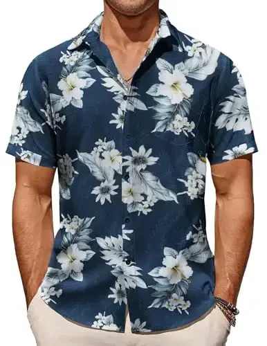 COOFANDY Men's Casual Summer Beach Wrinkle Free Shirts Short Sleeve Button Down Lightweight Untucked Textured Shirt - 1