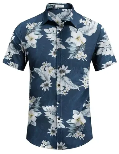 COOFANDY Men's Casual Summer Beach Wrinkle Free Shirts Short Sleeve Button Down Lightweight Untucked Textured Shirt - 4