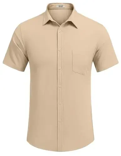 COOFANDY Men's Casual Summer Beach Wrinkle Free Shirts Short Sleeve Button Down Lightweight Untucked Textured Shirt - 1