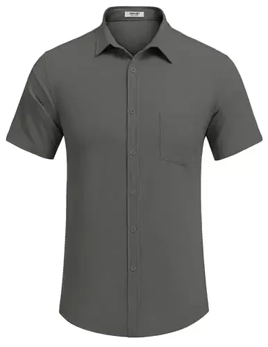 COOFANDY Men's Casual Summer Beach Wrinkle Free Shirts Short Sleeve Button Down Lightweight Untucked Textured Shirt - 1