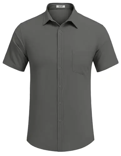 COOFANDY Men's Casual Summer Beach Wrinkle Free Shirts Short Sleeve Button Down Lightweight Untucked Textured Shirt - MODAZONE