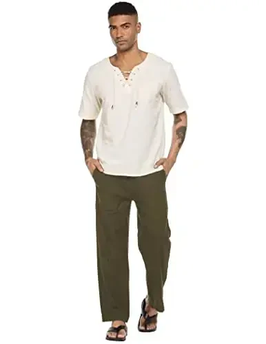 COOFANDY Mens Casual Zig'ir Shim Elastik Bel Zig'ir Shim Ip Yozgi Plaj Yoga Zig'ir Shim - 4