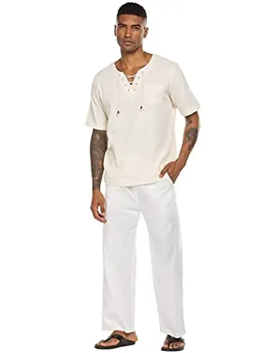 COOFANDY Mens Casual Zig'ir Shim Elastik Bel Zig'ir Shim Ip Yozgi Plyaj Yoga Zig'ir Shim - 4